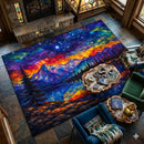 Mountain With A Sky Stained Glass Rectangular Area Rug