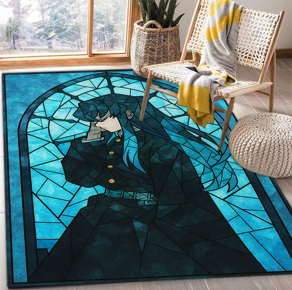 Slayer Custom Rug Muichiro Demon Slayer Stained Glass Rectangular Area Rug