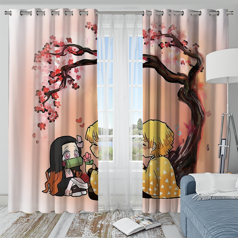 Nezuko Zenitsu Demon Slayer Cherry Blossom Japan Style Anime Window Curtain