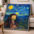 Nezuko Chill Starry Night Woven Throw Blanket