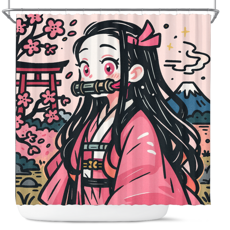 Nezuko Demon Slayer Japan Ink Style Shower Curtain