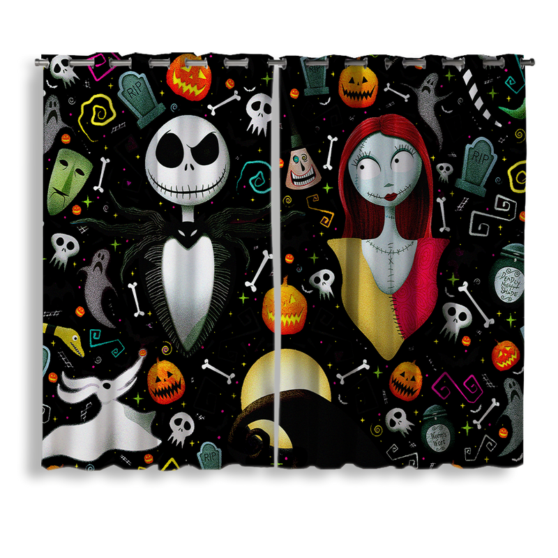 Nightmare Before Christmas Jack And Sally Black Window Curtain