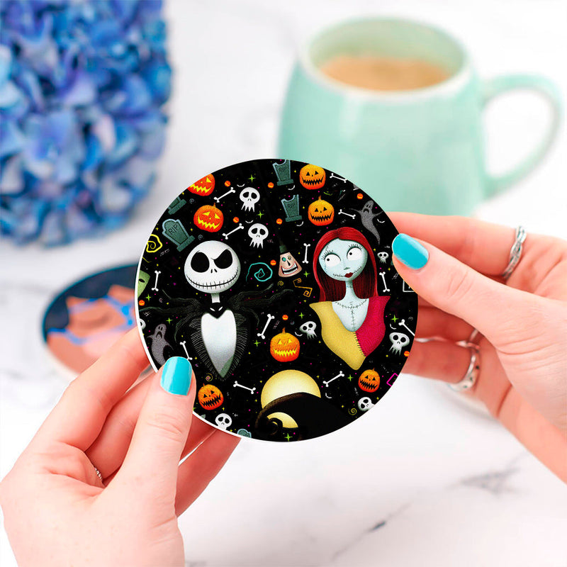 Nightmare Before Christmas Jack And Sally Ceramic Decor Coaster - Gift Idea