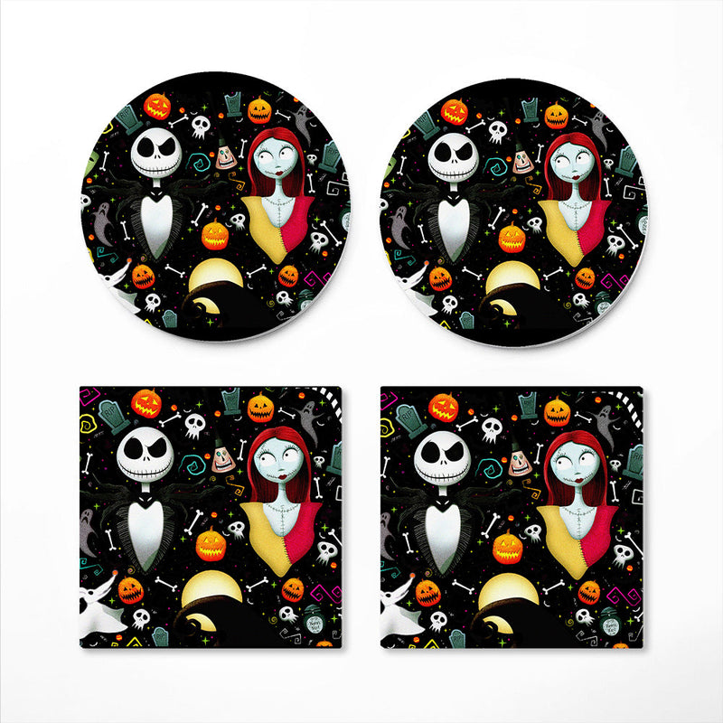 Nightmare Before Christmas Jack And Sally Ceramic Decor Coaster - Gift Idea