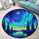 Northern Lights Wilderness Dream Stained Glass Round Rug