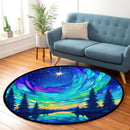 Northern Lights Wilderness Dream Stained Glass Round Rug