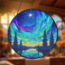 Northern Lights Wilderness Dream Round Stained Glass Suncatcher