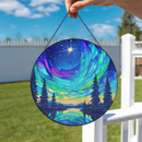 Northern Lights Wilderness Dream Round Stained Glass Suncatcher