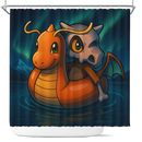 Northern Lights Cubone Dragonite Pokemon Shower Curtain