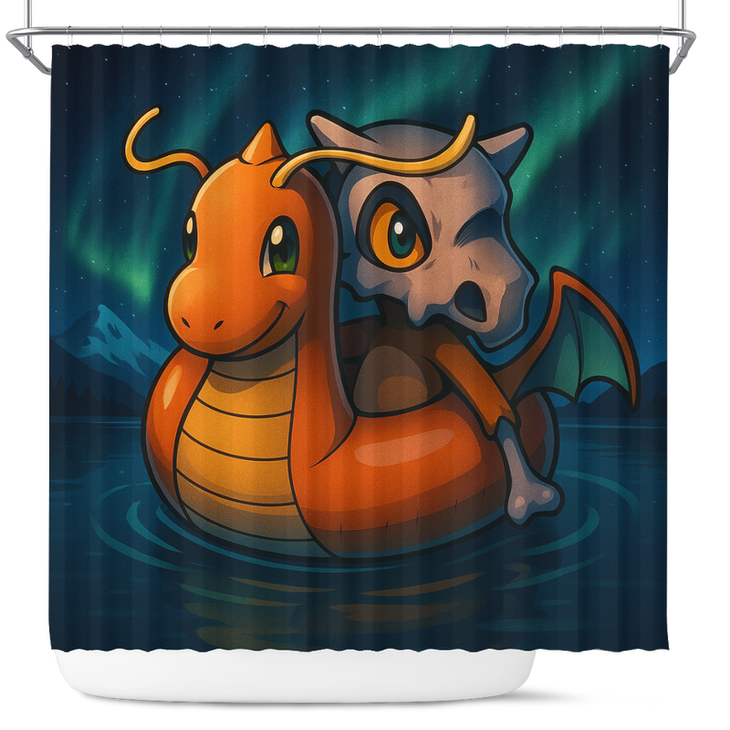 Northern Lights Cubone Dragonite Pokemon Shower Curtain