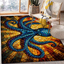 Octopus Dark Stained Glass Rectangular Area Rug
