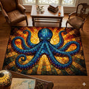 Octopus Dark Stained Glass Rectangular Area Rug