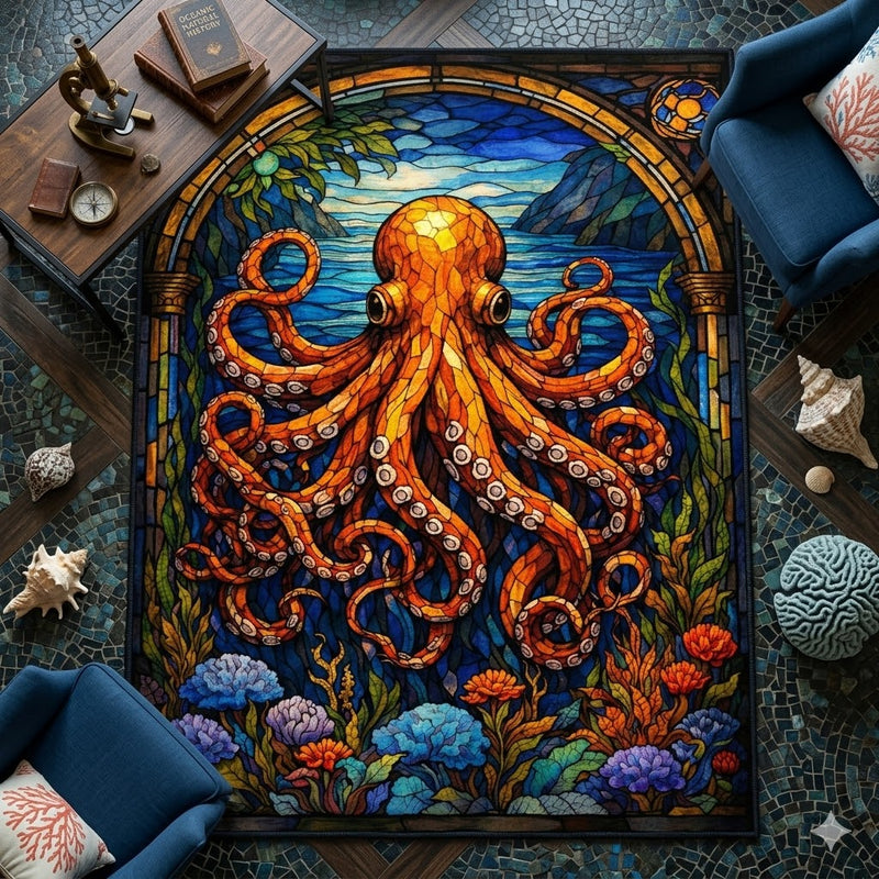 Octopus Stained Glass Rectangular Area Rug
