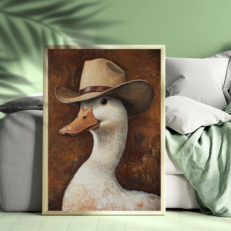 Painting Of A Cowboy Duck - Living Room - Canvas Wall Art - Print - Wall Decor