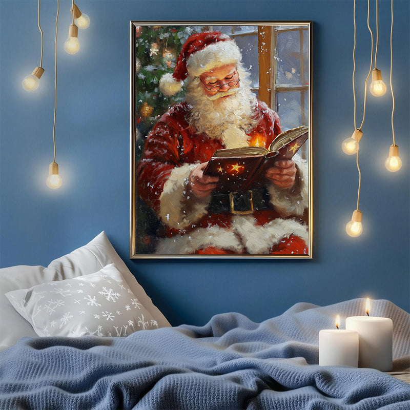 Santa Claus Reading Book - Living Room - Canvas Wall Art - Print - Wall Decor