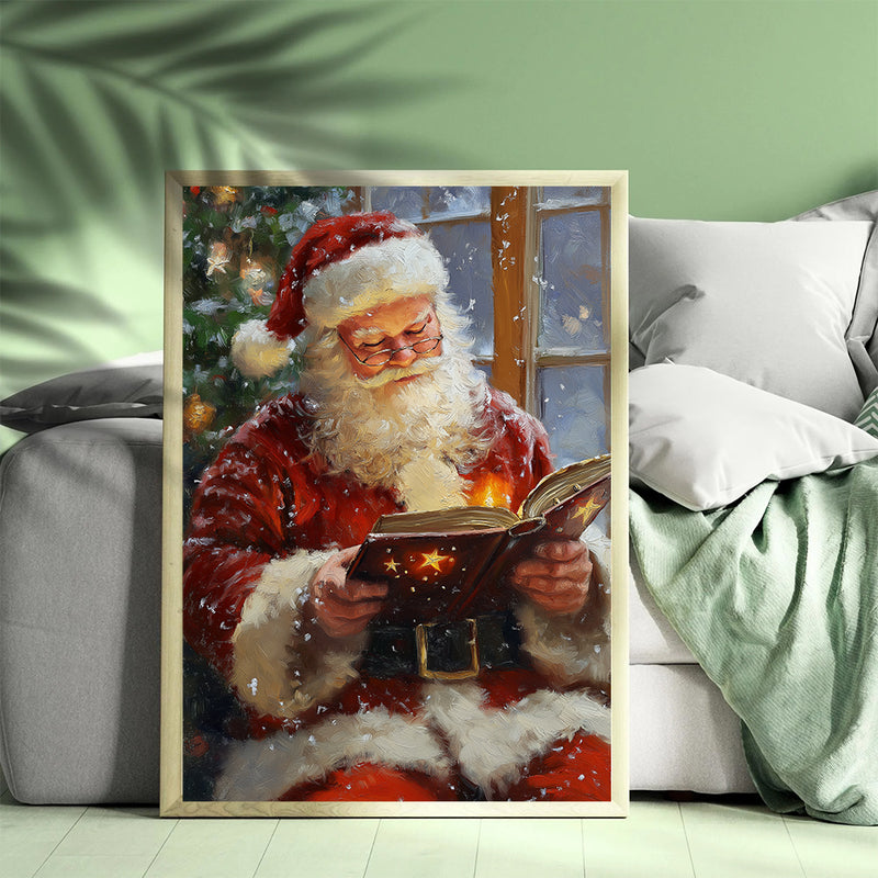 Santa Claus Reading Book - Living Room - Canvas Wall Art - Print - Wall Decor