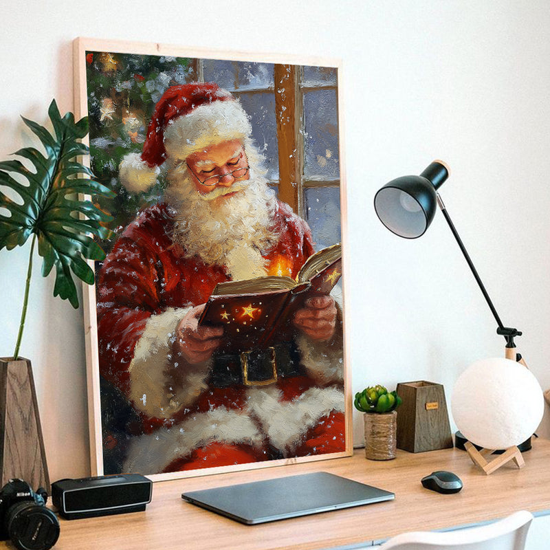 Santa Claus Reading Book - Living Room - Canvas Wall Art - Print - Wall Decor