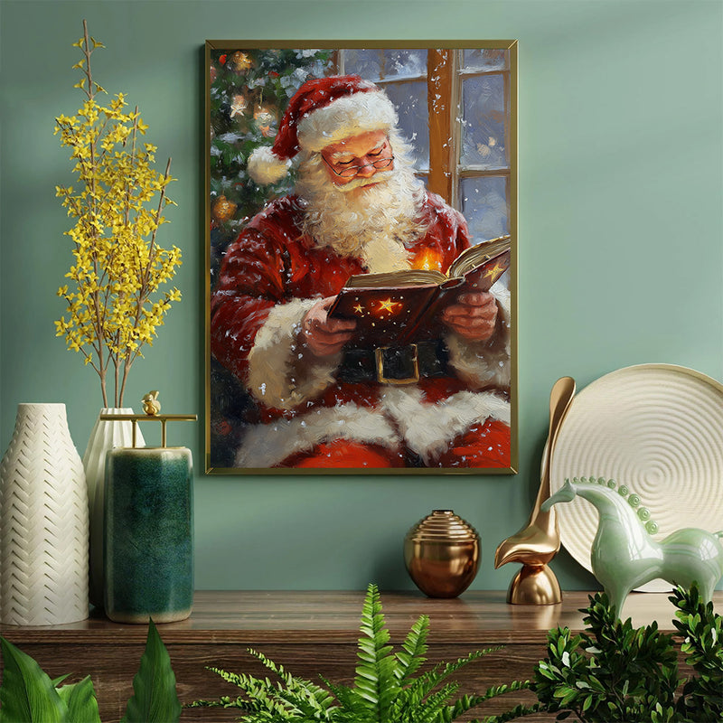 Santa Claus Reading Book - Living Room - Canvas Wall Art - Print - Wall Decor