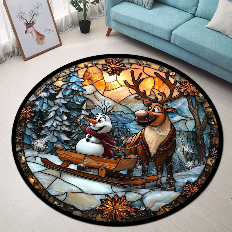 Olaf And Sven Stained Glass Round Rug