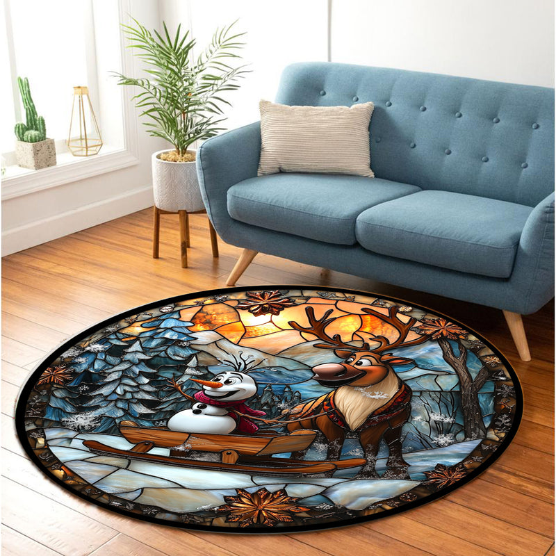 Olaf And Sven Stained Glass Round Rug