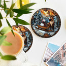Olaf And Sven Stained Glass Decor Coaster - Gift Idea