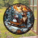 Olaf and Sven Round Stained Glass Suncatcher