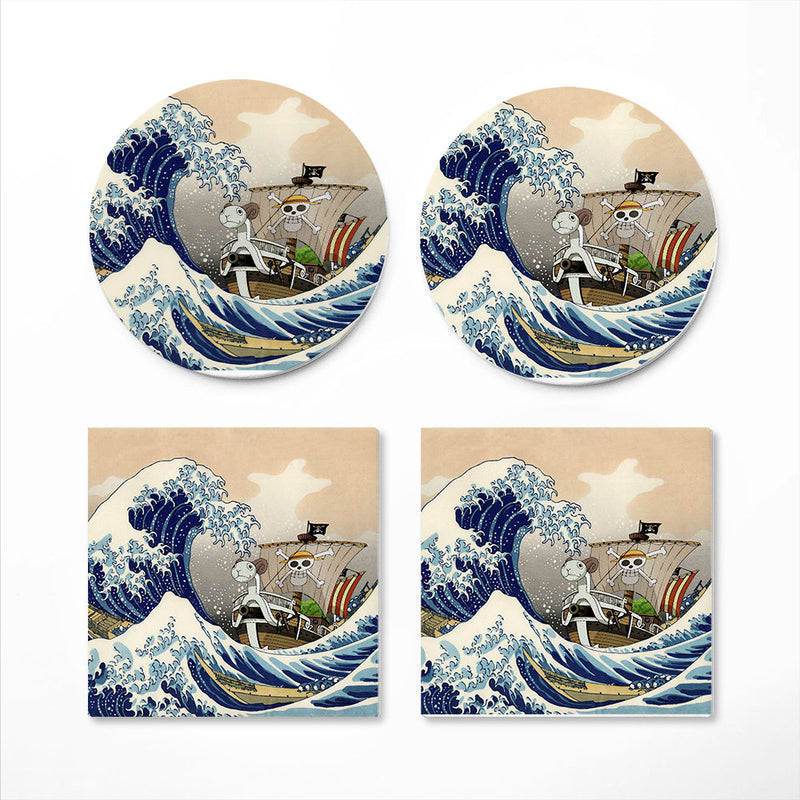 One Peace Anime The Great Wave Japan Ceramic Decor Coaster - Gift Idea