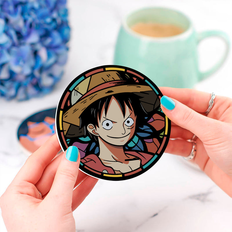 One Piece Luffy Anime Stained Glass Decor Coaster - Gift Idea