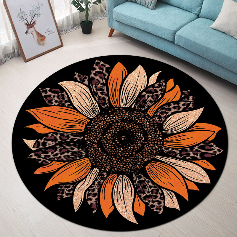 Orange Cheetah Sunflower Round Rug