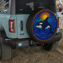 Orca Killer Whale Sun Stained Glass Jeep Car Spare Tire Cover