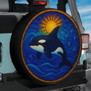 Orca Killer Whale Sun Stained Glass Jeep Car Spare Tire Cover