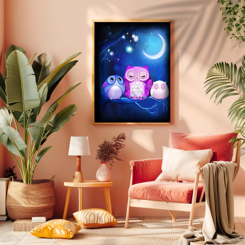 Owl Cute Night - Living Room - Canvas Wall Art - Print - Wall Decor