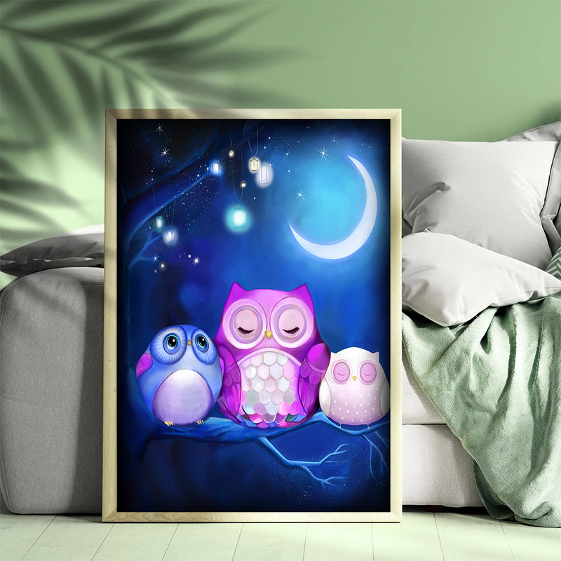 Owl Cute Night - Living Room - Canvas Wall Art - Print - Wall Decor