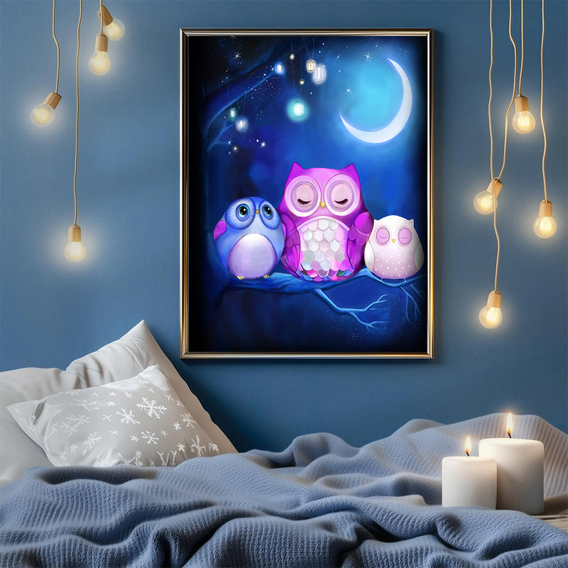 Owl Cute Night - Living Room - Canvas Wall Art - Print - Wall Decor