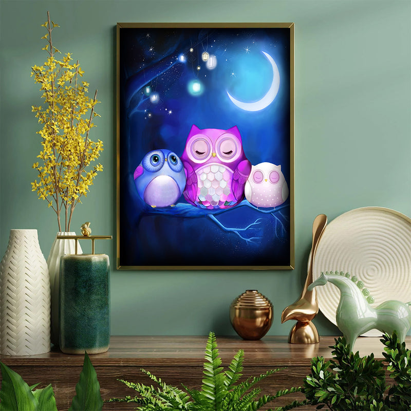 Owl Cute Night - Living Room - Canvas Wall Art - Print - Wall Decor