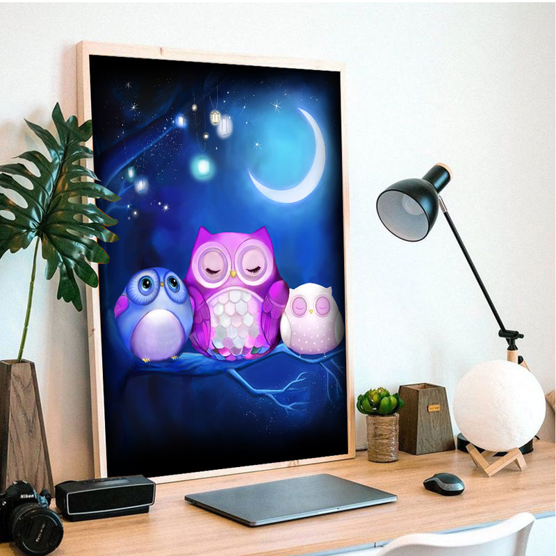 Owl Cute Night - Living Room - Canvas Wall Art - Print - Wall Decor