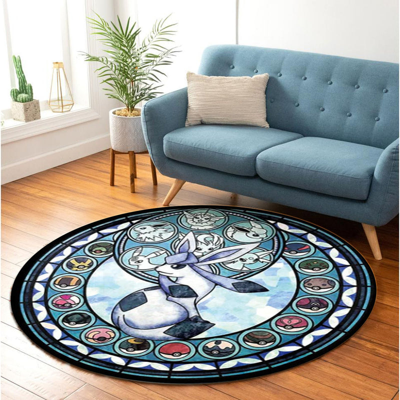 Pokemon Eevee Evolutions Glaceon Round Rug