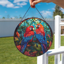 Parrot Couple Round Stained Glass Suncatcher