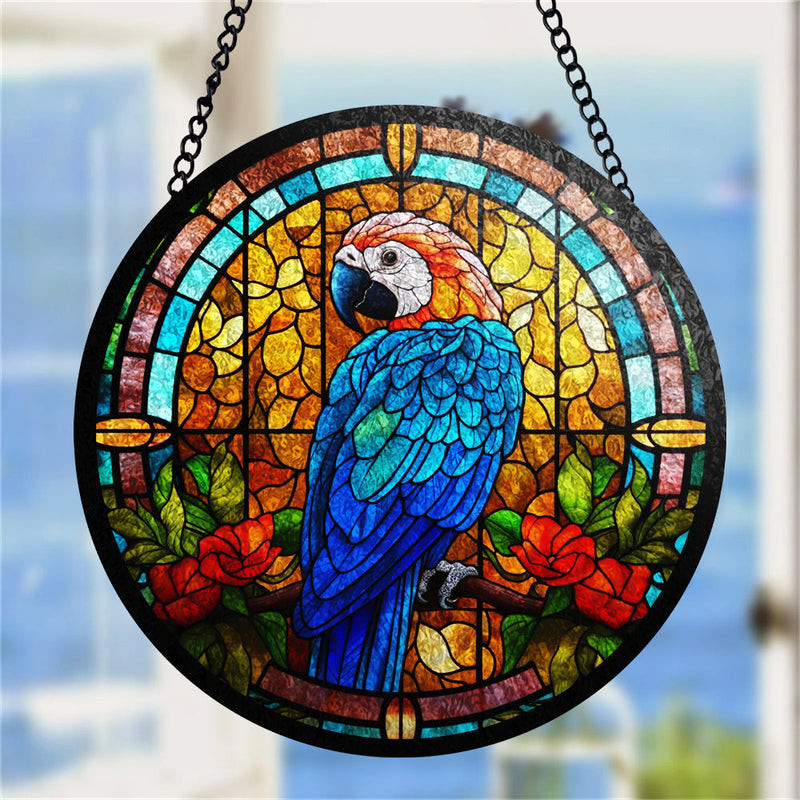 Parrot Flower Round Stained Glass Suncatcher
