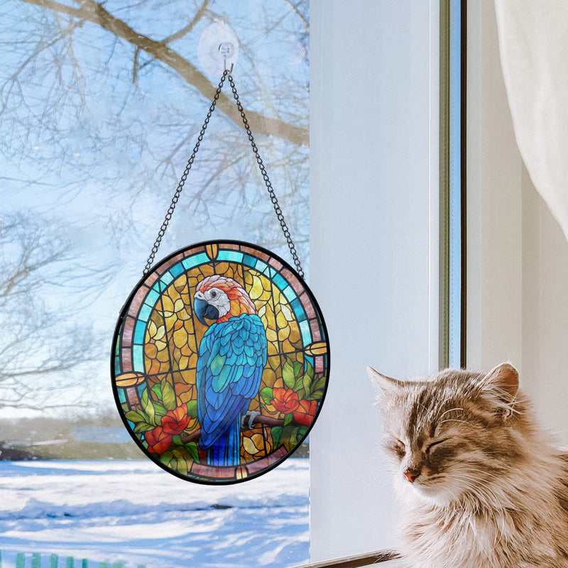 Parrot Flower Round Stained Glass Suncatcher
