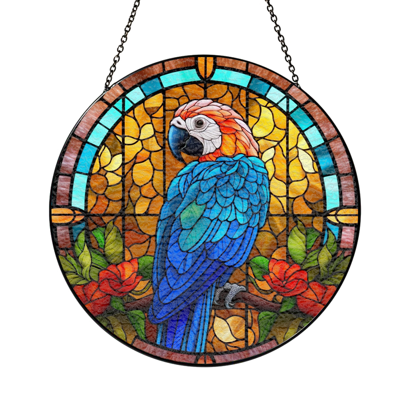 Parrot Flower Round Stained Glass Suncatcher