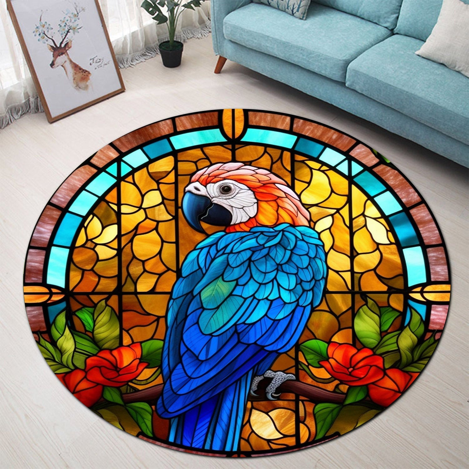 Vasa Parrot Rug Parrot Stained Glass Round Rug