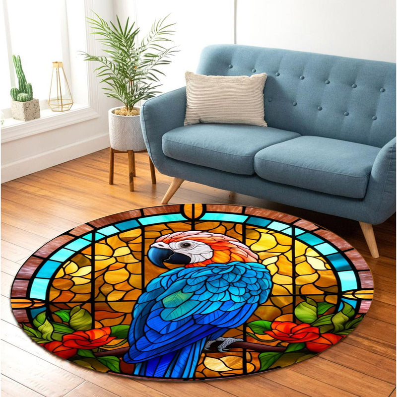 Parrot Stained Glass Round Carpet Rug Bedroom Livingroom Home Decor