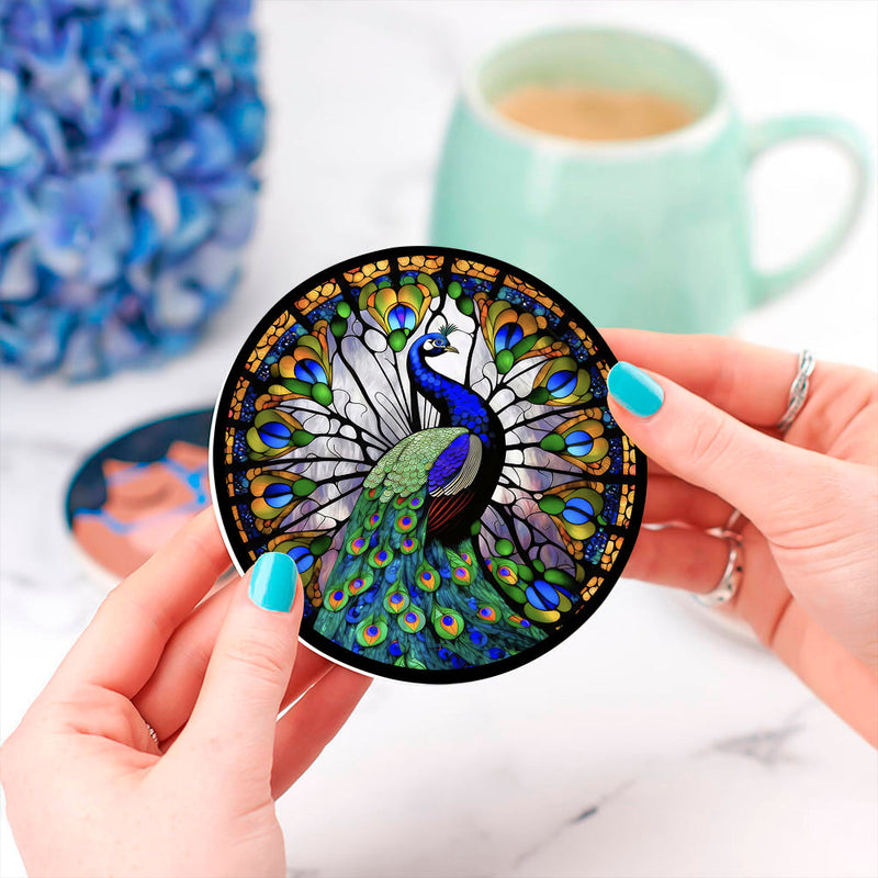 Peacock Stained Glass Decor Coaster - Gift Idea