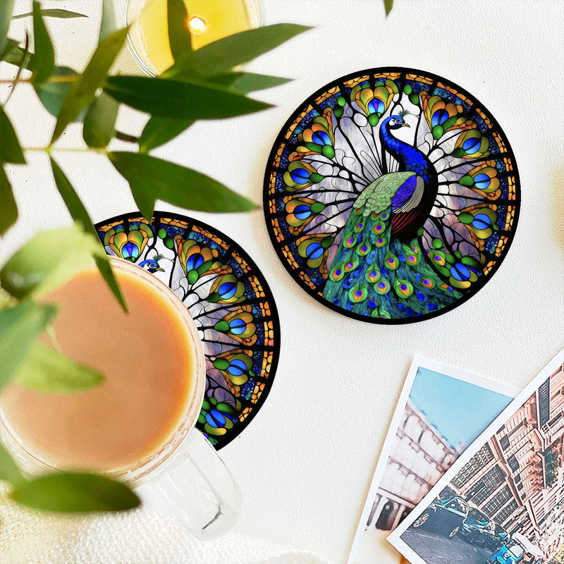 Peacock Stained Glass Decor Coaster - Gift Idea