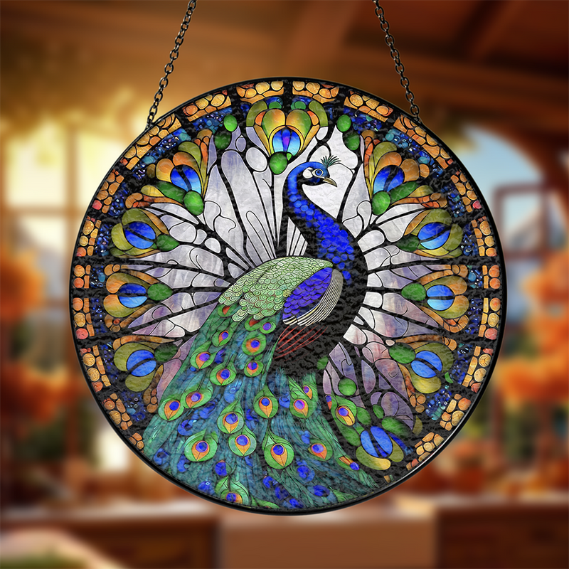 Peacock Stained Glass Suncatcher