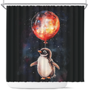 Penguin Watercolor Star Night Shower Curtain