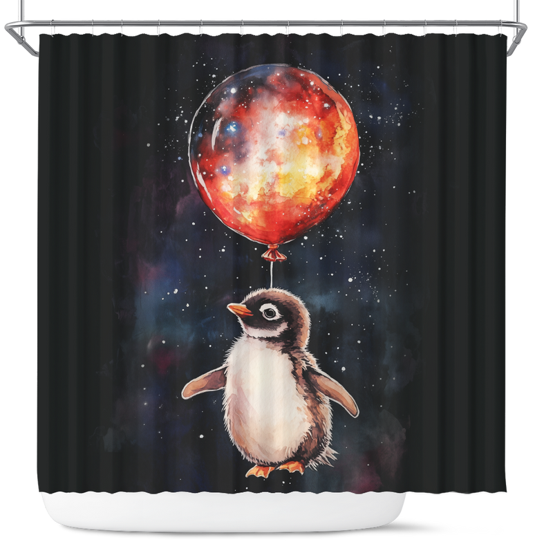 Penguin Watercolor Star Night Shower Curtain
