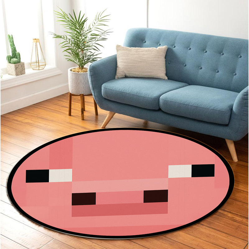Pig Face Pixel Round Rug