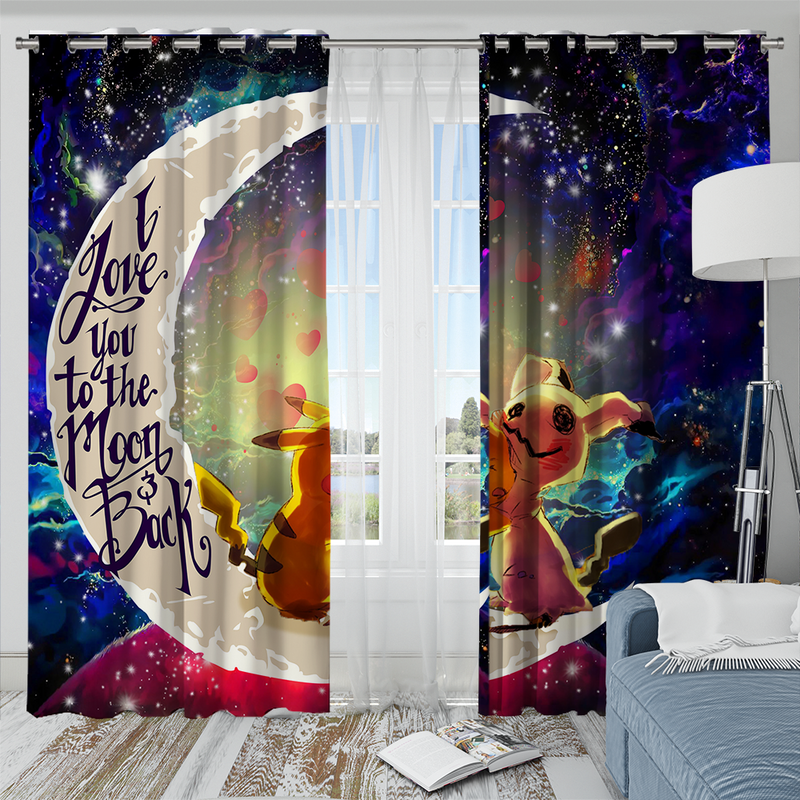 Pikachu Mimikyu Pokemon Love You To The Moon Galaxy Window Curtain